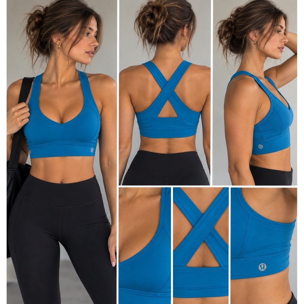 Lululemon Energy Bra Size 8 Blue Strappy Criss Cross Back Sports Bra